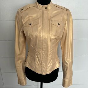 Rare Vintage cAche Glow rare Y2K soft 100% Genuine Leather Jacket Metallic Gold